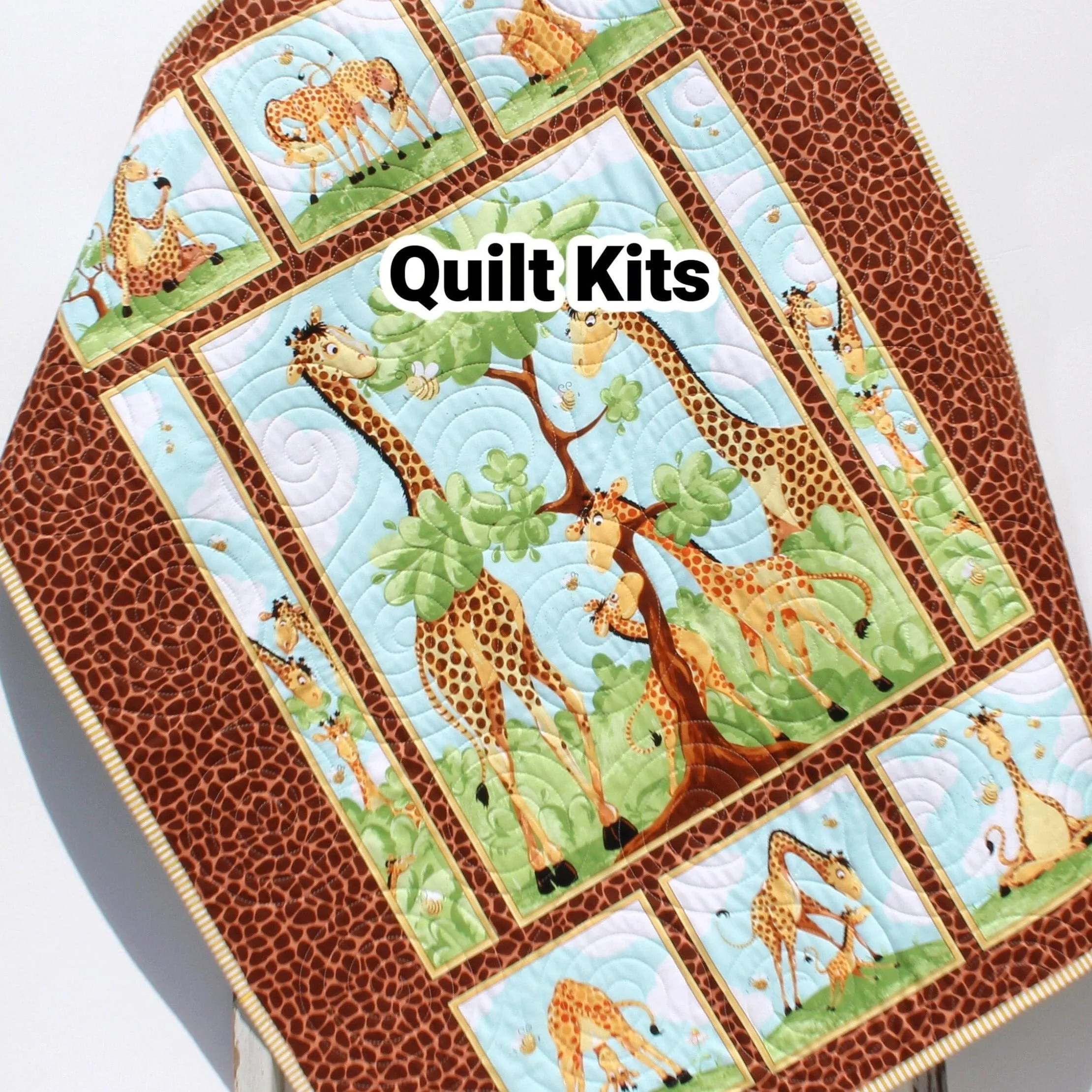 Giraffe Quilt Kit Safari Animal Crib Blanket Quilting DIY Sewing Project Boy or Girl Beginner Quilt Kit Panel Fabrics Outdoor Scene Bees