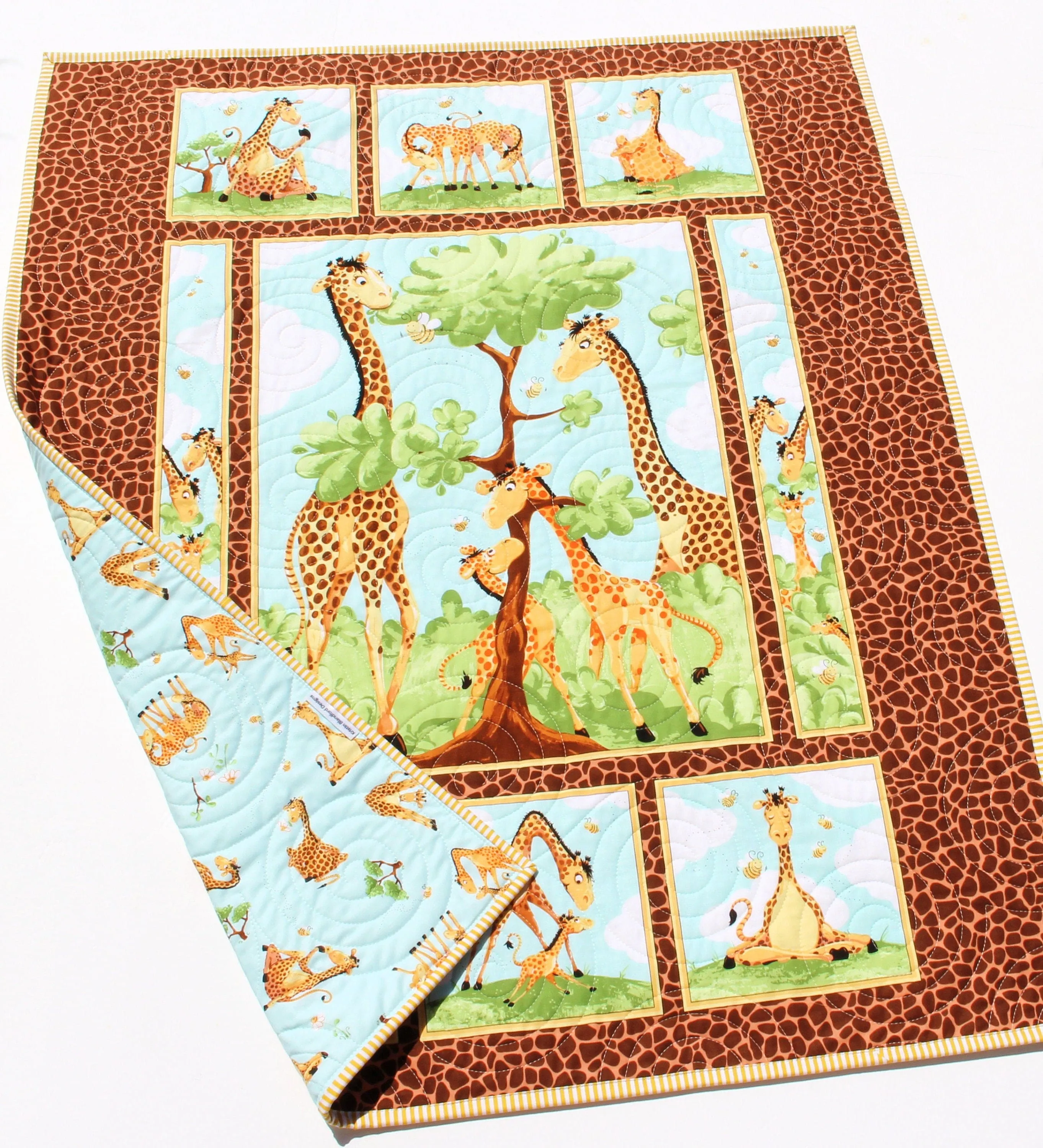 Giraffe Quilt Kit Safari Animal Crib Blanket Quilting DIY Sewing Project Boy or Girl Beginner Quilt Kit Panel Fabrics Outdoor Scene Bees