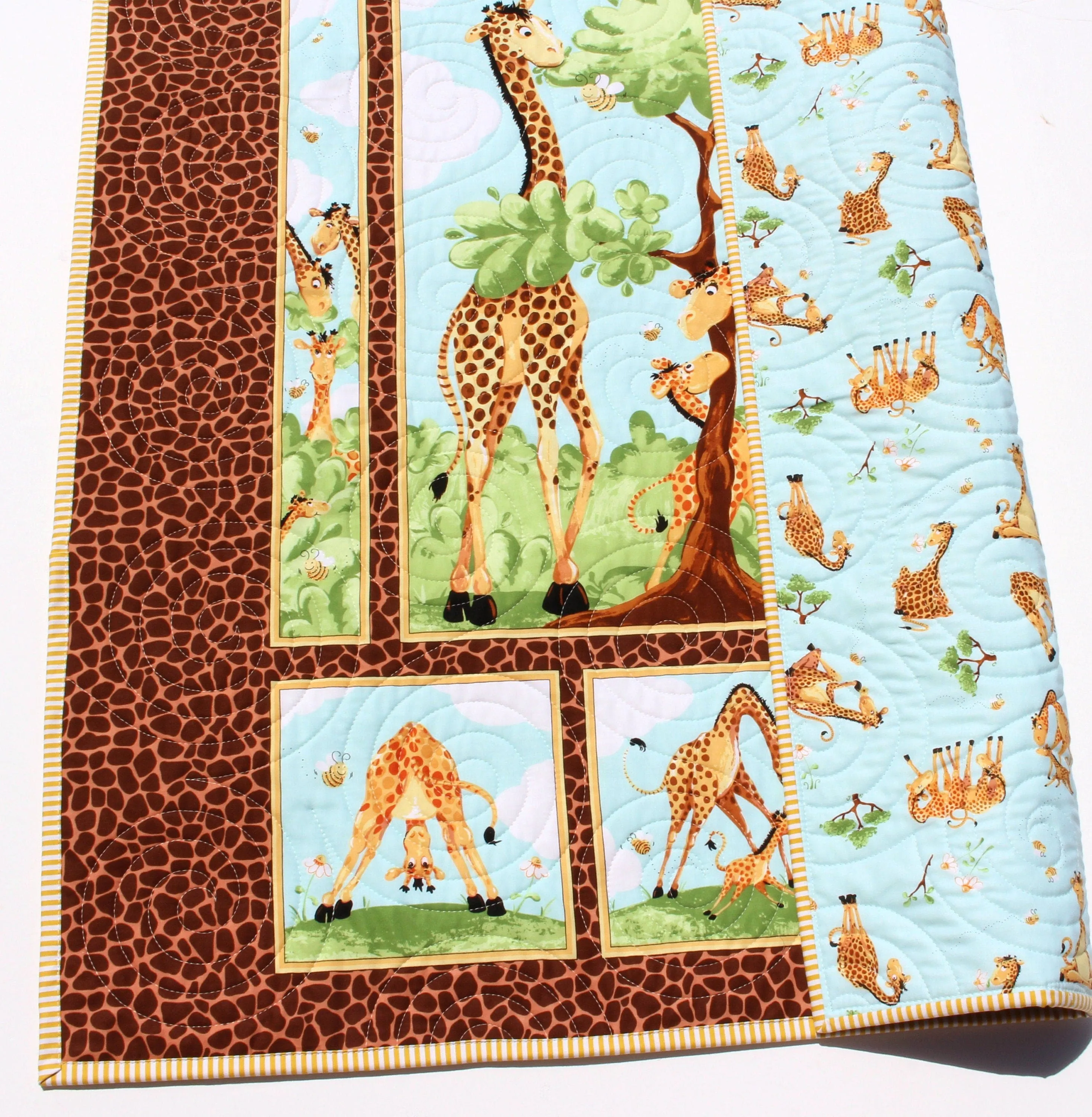 Giraffe Quilt Kit Safari Animal Crib Blanket Quilting DIY Sewing Project Boy or Girl Beginner Quilt Kit Panel Fabrics Outdoor Scene Bees