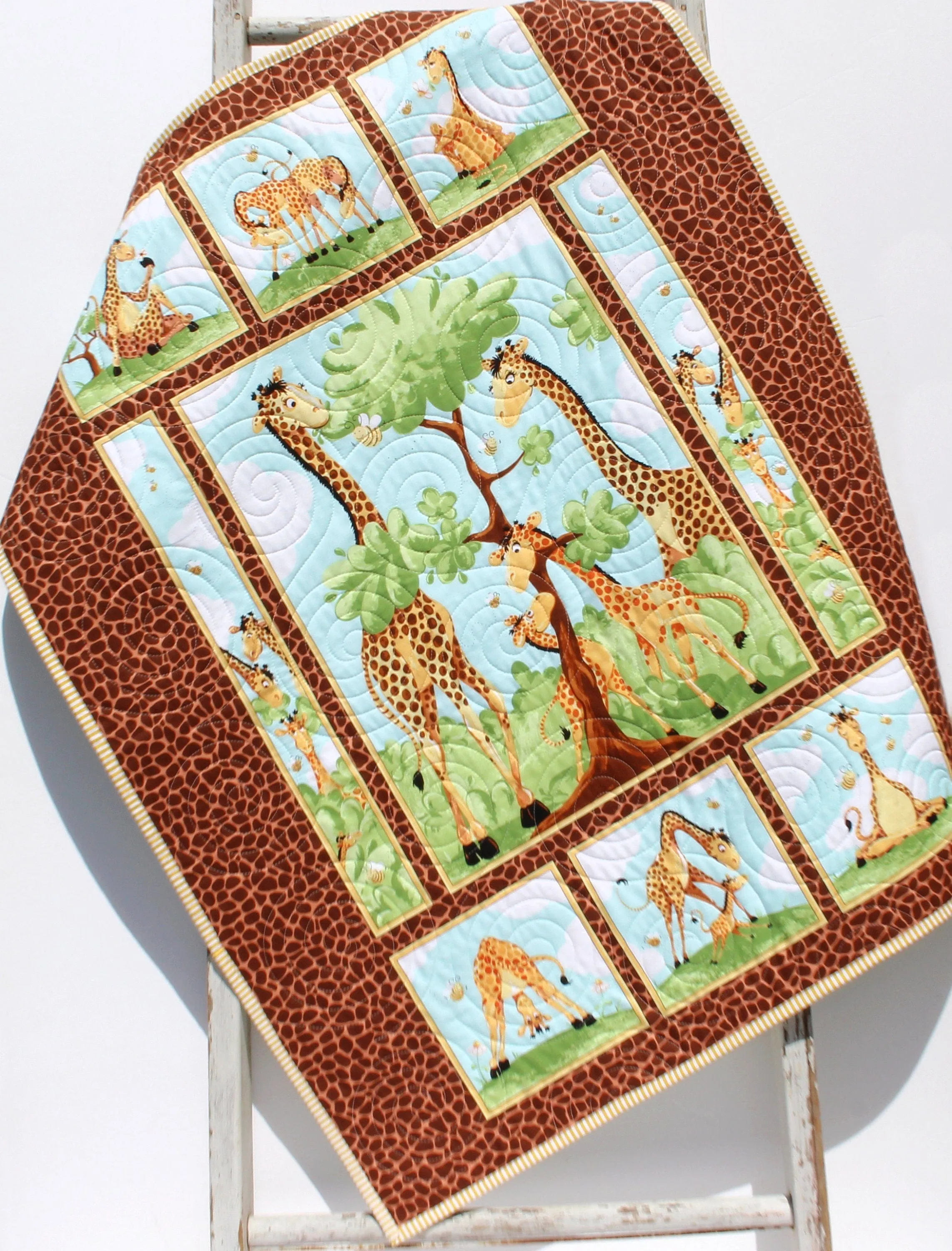 Giraffe Quilt Kit Safari Animal Crib Blanket Quilting DIY Sewing Project Boy or Girl Beginner Quilt Kit Panel Fabrics Outdoor Scene Bees