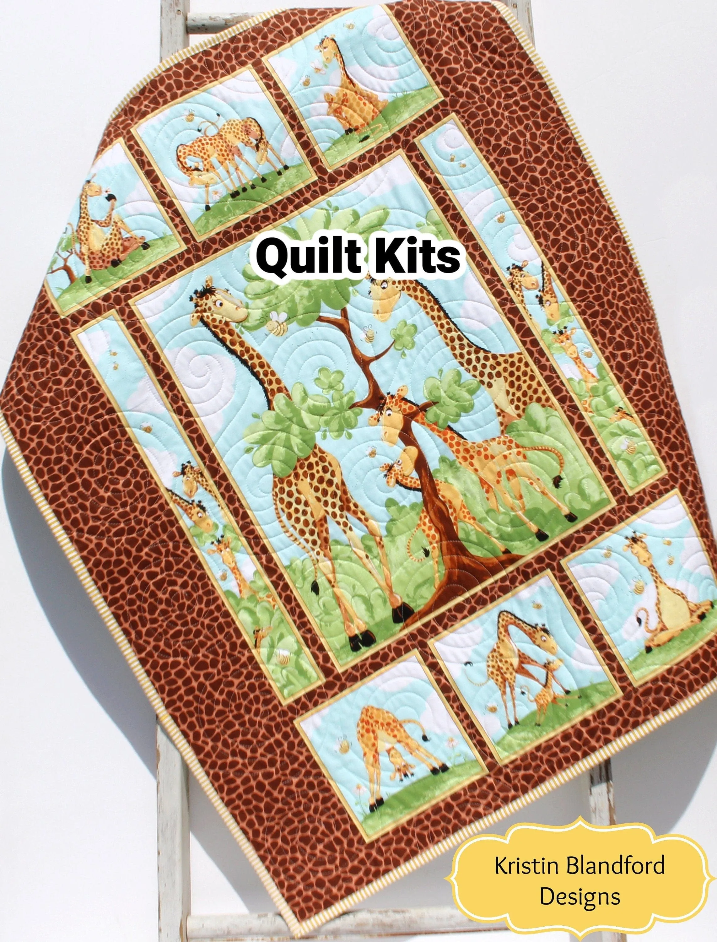 Giraffe Quilt Kit Safari Animal Crib Blanket Quilting DIY Sewing Project Boy or Girl Beginner Quilt Kit Panel Fabrics Outdoor Scene Bees