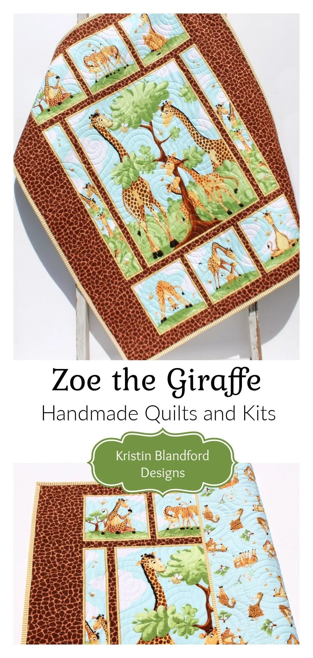 Giraffe Quilt Kit Safari Animal Crib Blanket Quilting DIY Sewing Project Boy or Girl Beginner Quilt Kit Panel Fabrics Outdoor Scene Bees
