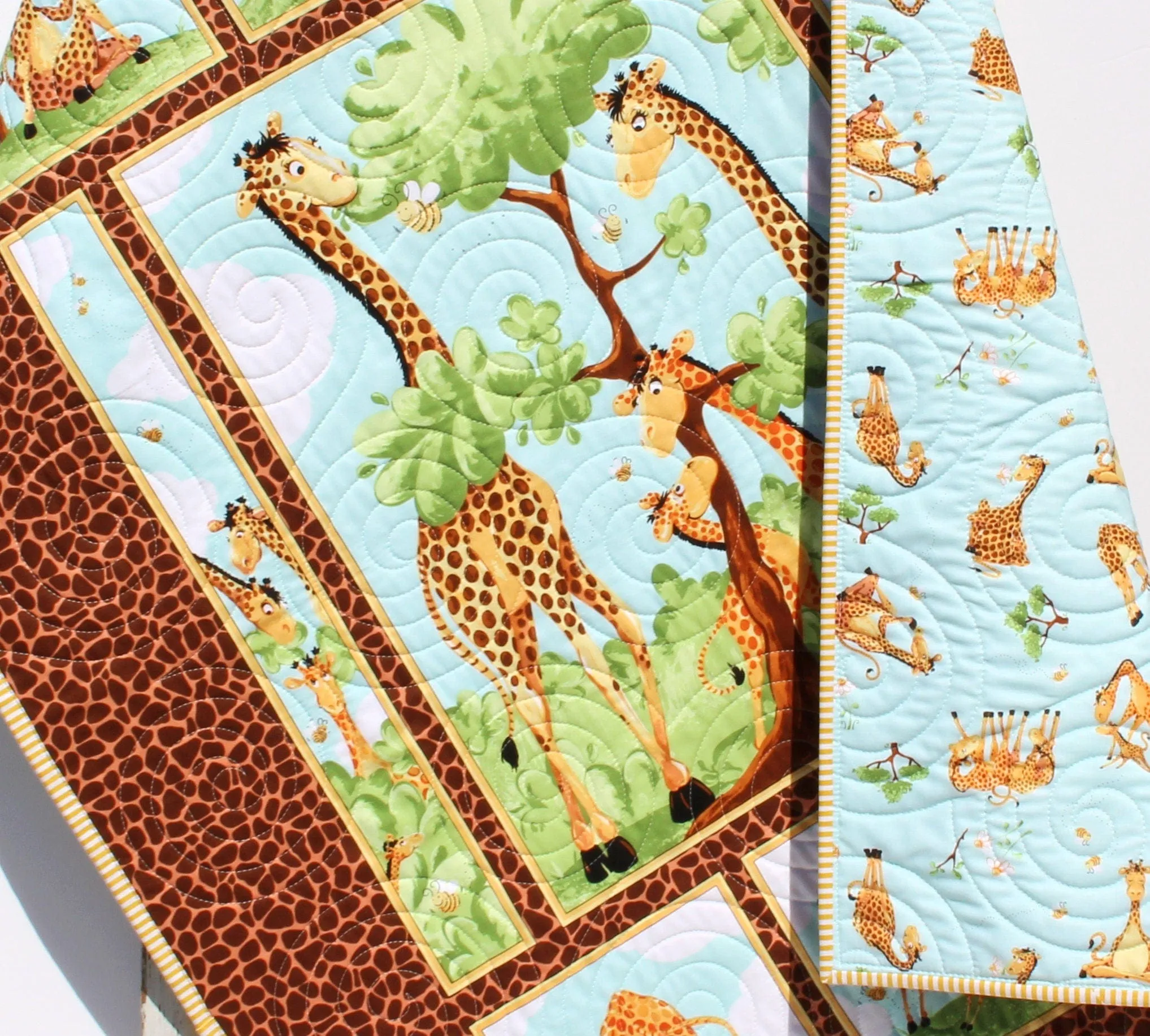 Giraffe Quilt Kit Safari Animal Crib Blanket Quilting DIY Sewing Project Boy or Girl Beginner Quilt Kit Panel Fabrics Outdoor Scene Bees