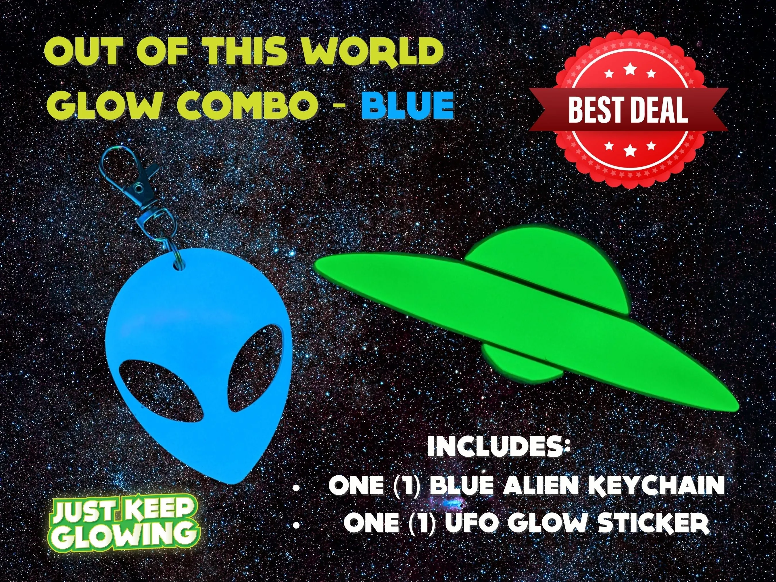GLOW IN THE DARK ALIEN KEYCHAINS AND STICKERS