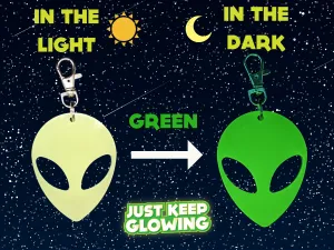 GLOW IN THE DARK ALIEN KEYCHAINS AND STICKERS