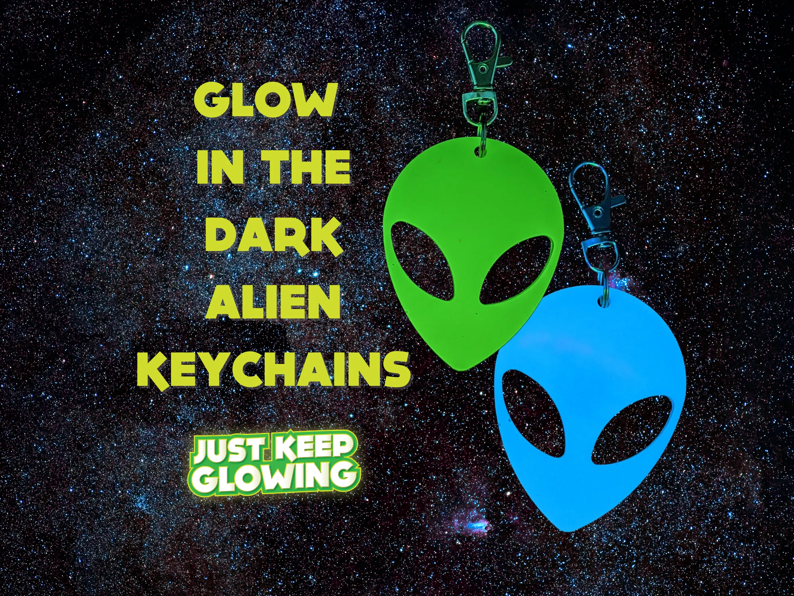 GLOW IN THE DARK ALIEN KEYCHAINS AND STICKERS
