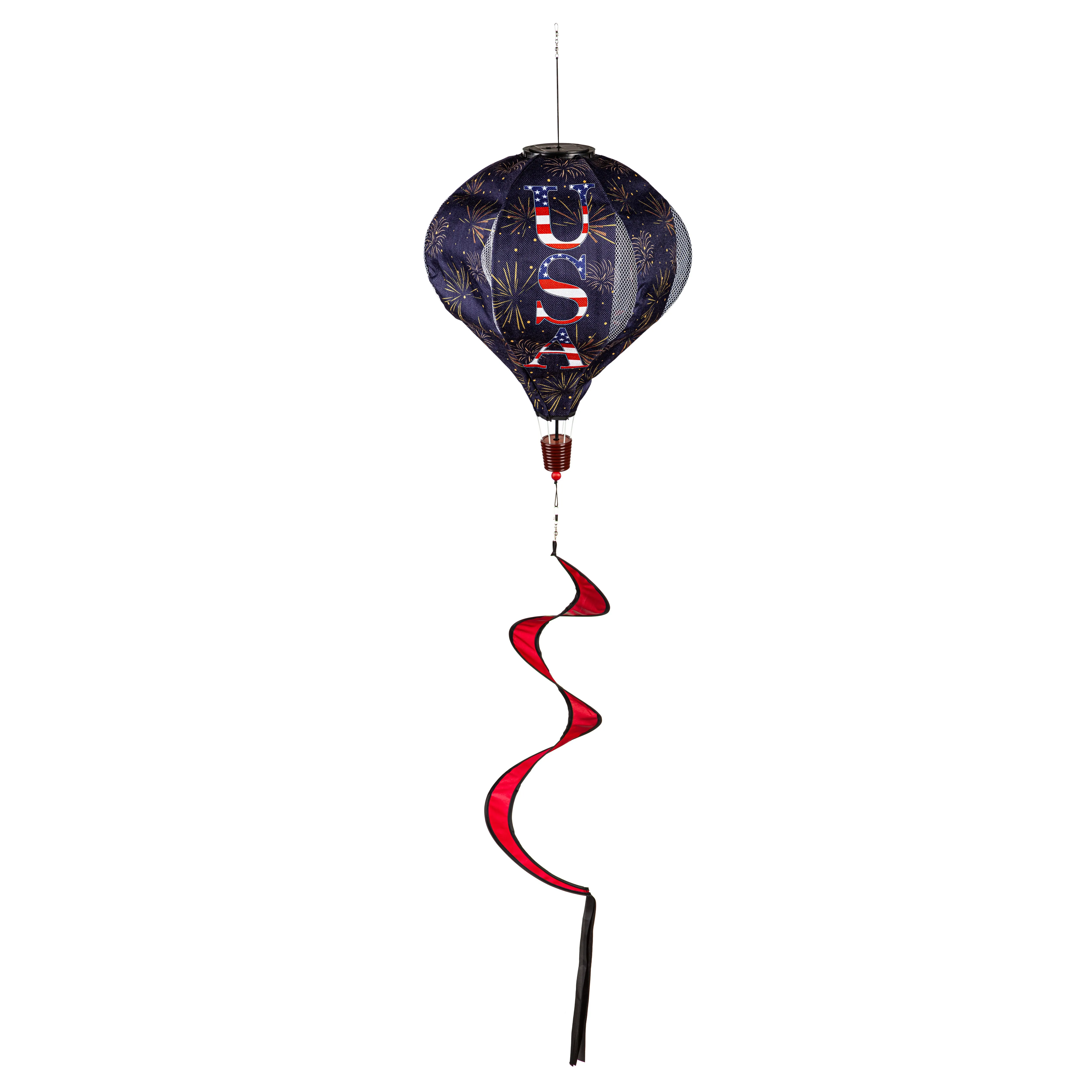 God Bless the USA Solar Lit Burlap Balloon Spinner,45bb498sl