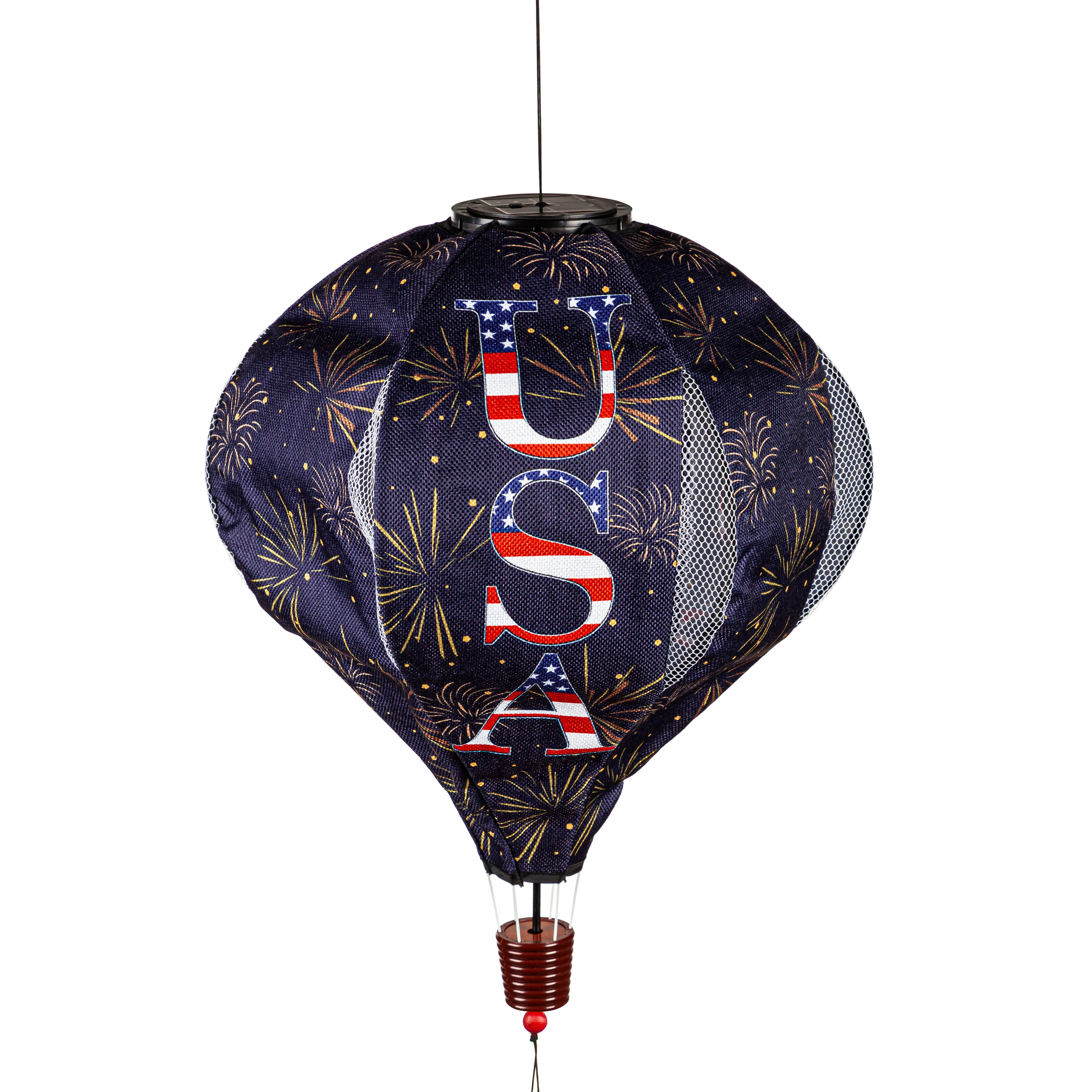 God Bless the USA Solar Lit Burlap Balloon Spinner,45bb498sl