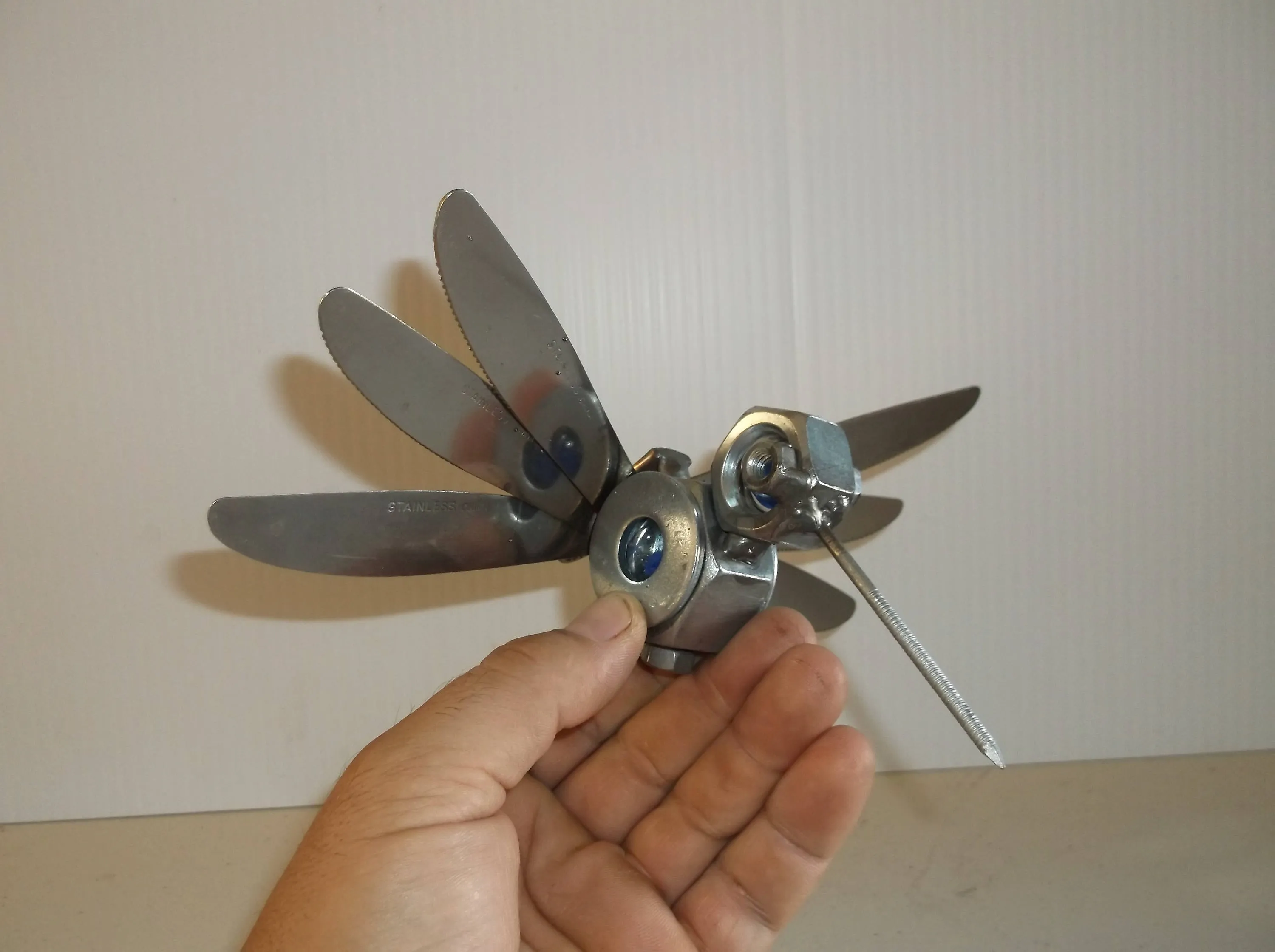 Green Humming Bird, Welded Metal Sculpture, Garden Stake Yard Art