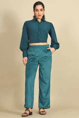 Green Solid Parallel Pants
