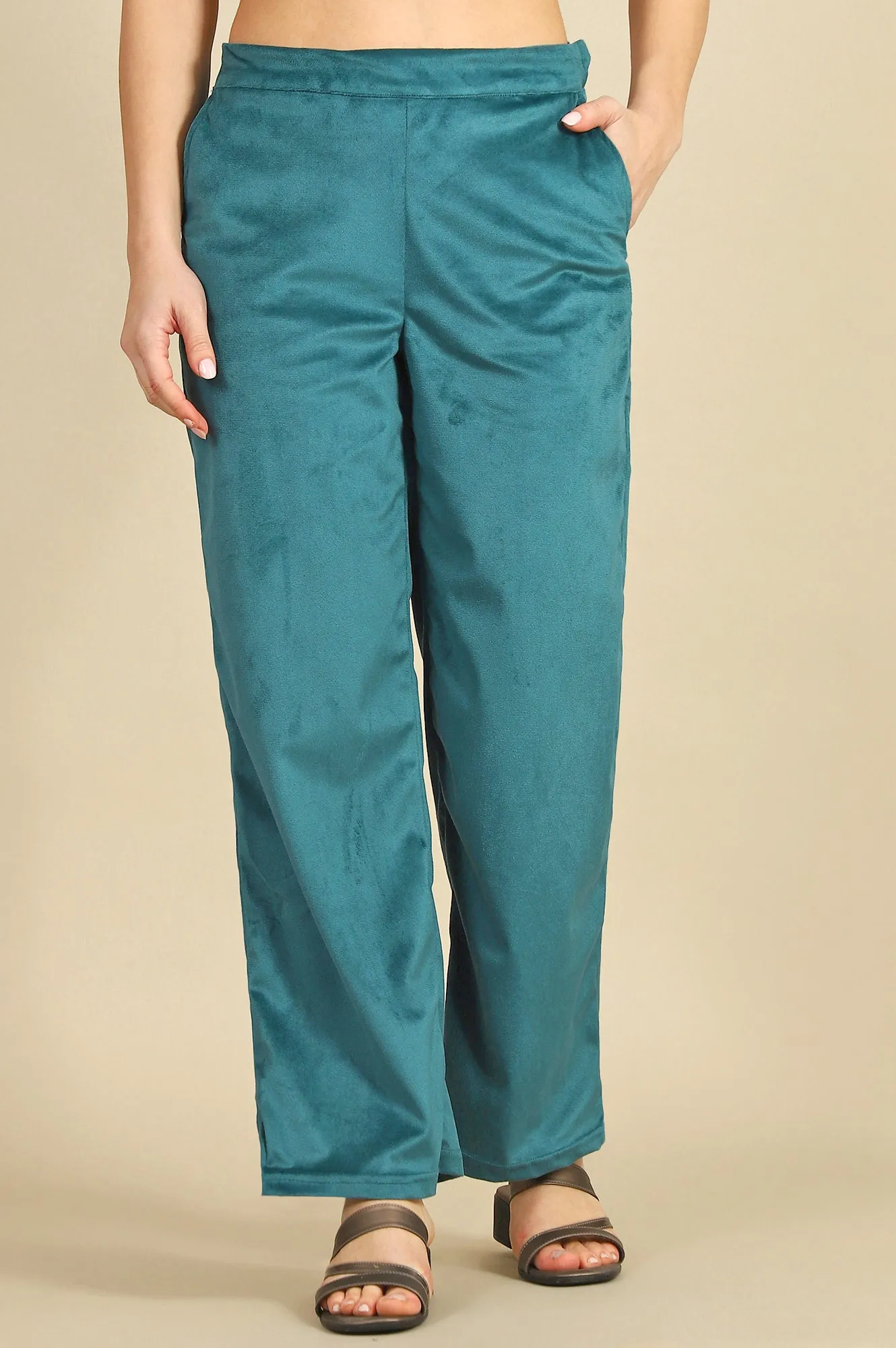 Green Solid Parallel Pants
