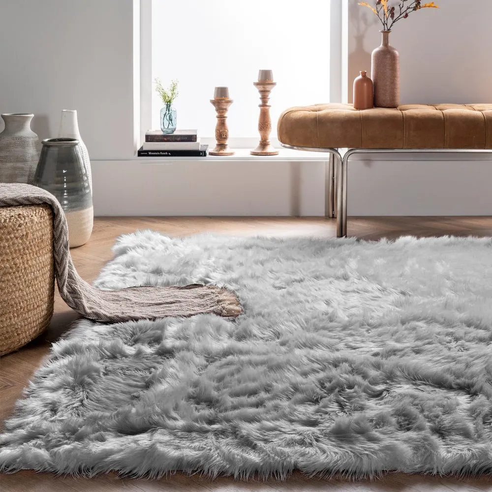 Haja Handmade Shag Faux Sheepskin Gray Area Rug Everly Quinn Rug Size: Rectangle 8' x 10'