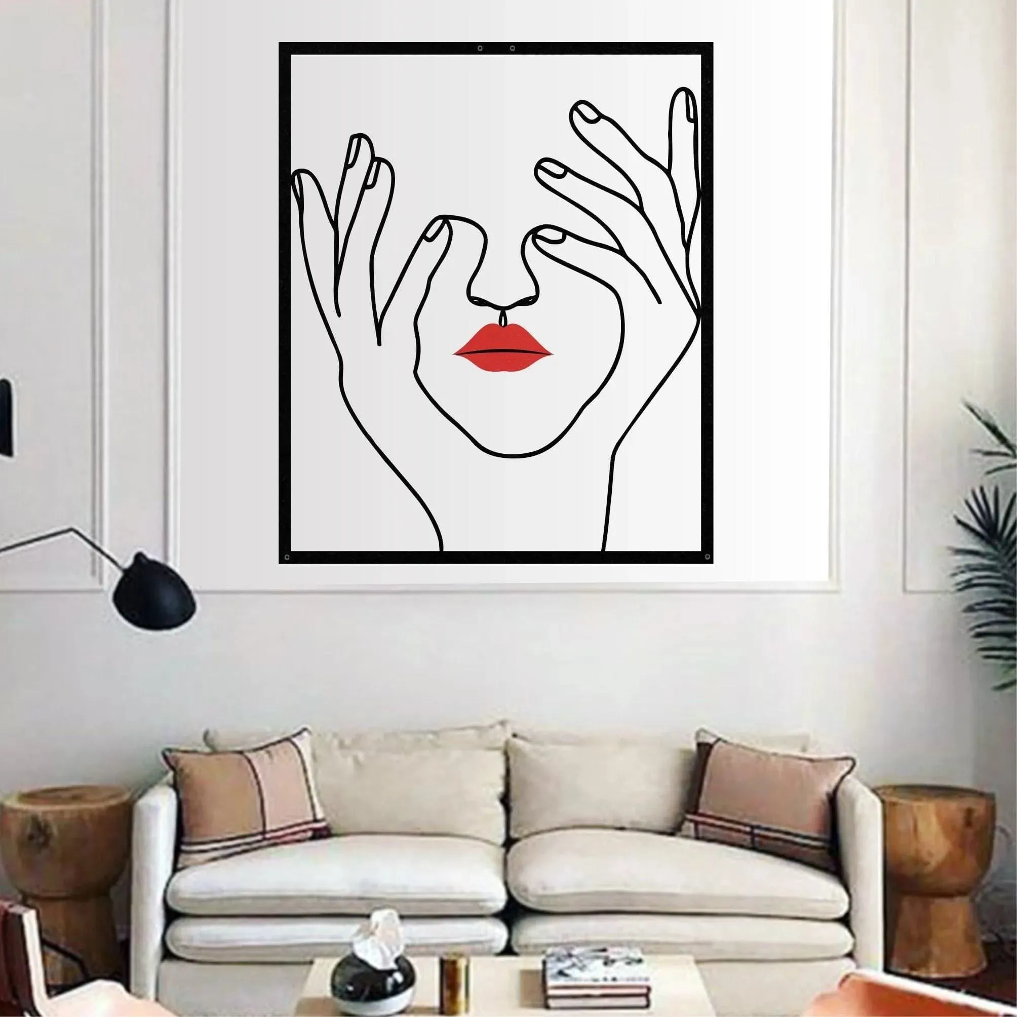 Hand and Face with Red Lips Metal Wall Hanging Decor