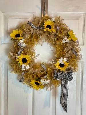 Handmade Farmhouse Sunflower Deco Mesh Wreath