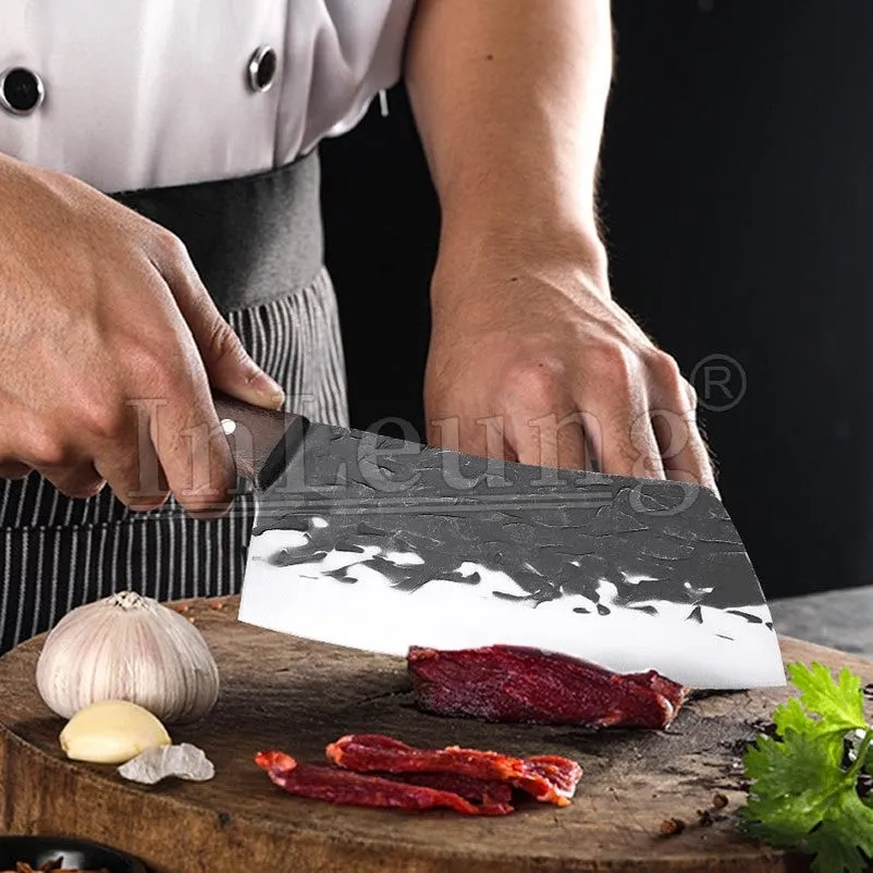 Handmade Forged Full Tang High-carbon Professional Cleaver Knife Stainless Steel Hammer Pattern
