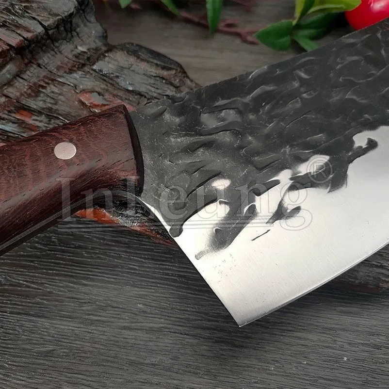 Handmade Forged Full Tang High-carbon Professional Cleaver Knife Stainless Steel Hammer Pattern