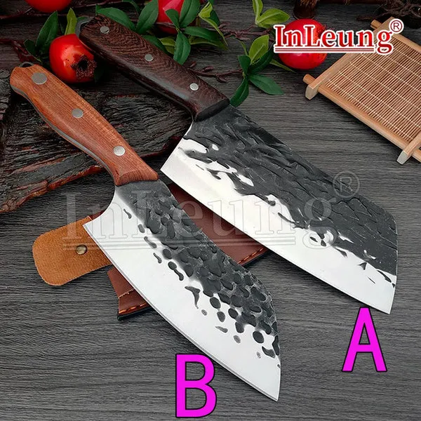 Handmade Forged Full Tang High-carbon Professional Cleaver Knife Stainless Steel Hammer Pattern