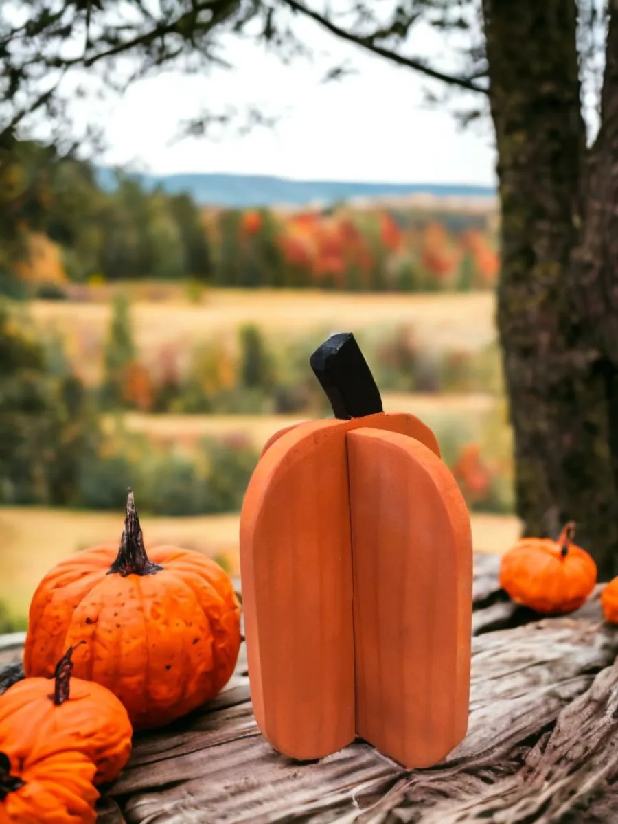 Handmade Pine Wood Slotted Pumpkin Decoration