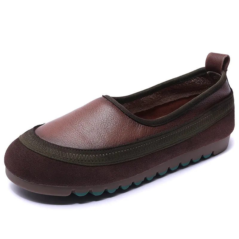 Handmade Soft Sole Colorblock Leather Women's Flat Shoes