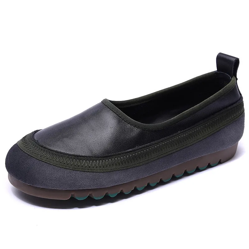 Handmade Soft Sole Colorblock Leather Women's Flat Shoes