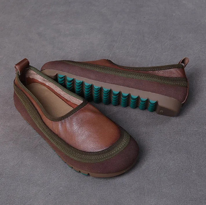 Handmade Soft Sole Colorblock Leather Women's Flat Shoes