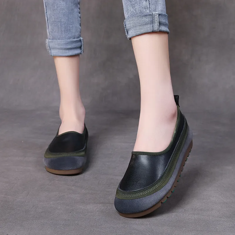 Handmade Soft Sole Colorblock Leather Women's Flat Shoes