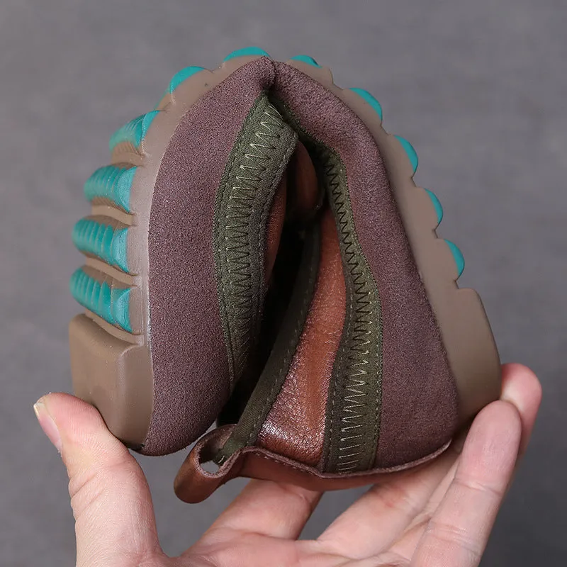 Handmade Soft Sole Colorblock Leather Women's Flat Shoes