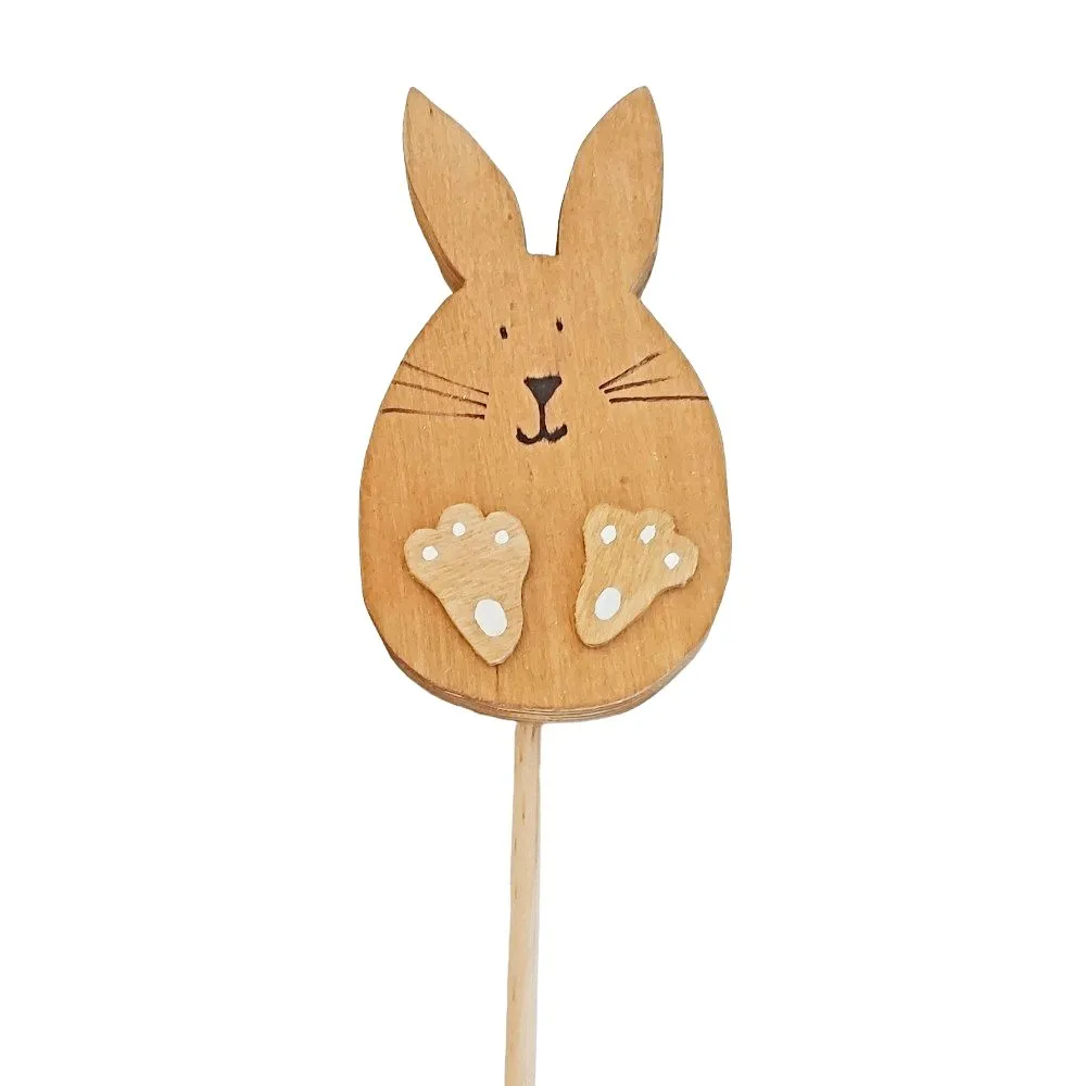 Handmade Wooden Bunny on a Stick Decoration