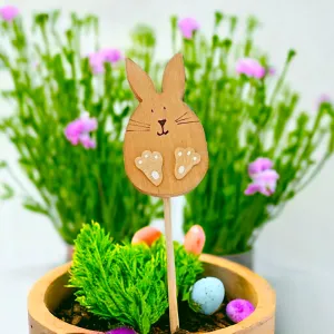 Handmade Wooden Bunny on a Stick Decoration