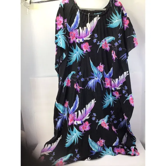 Hawaii Casual Wear Woman’s 1X Floral Maxi Dress Multicolored Made In USA