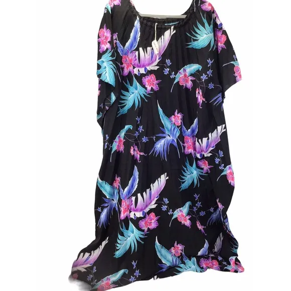 Hawaii Casual Wear Woman’s 1X Floral Maxi Dress Multicolored Made In USA