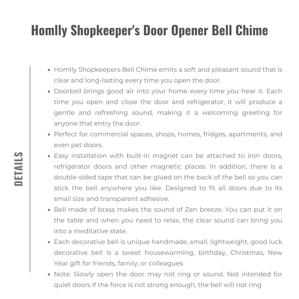 Homlly Shopkeeper's Door Opener Bell Chime