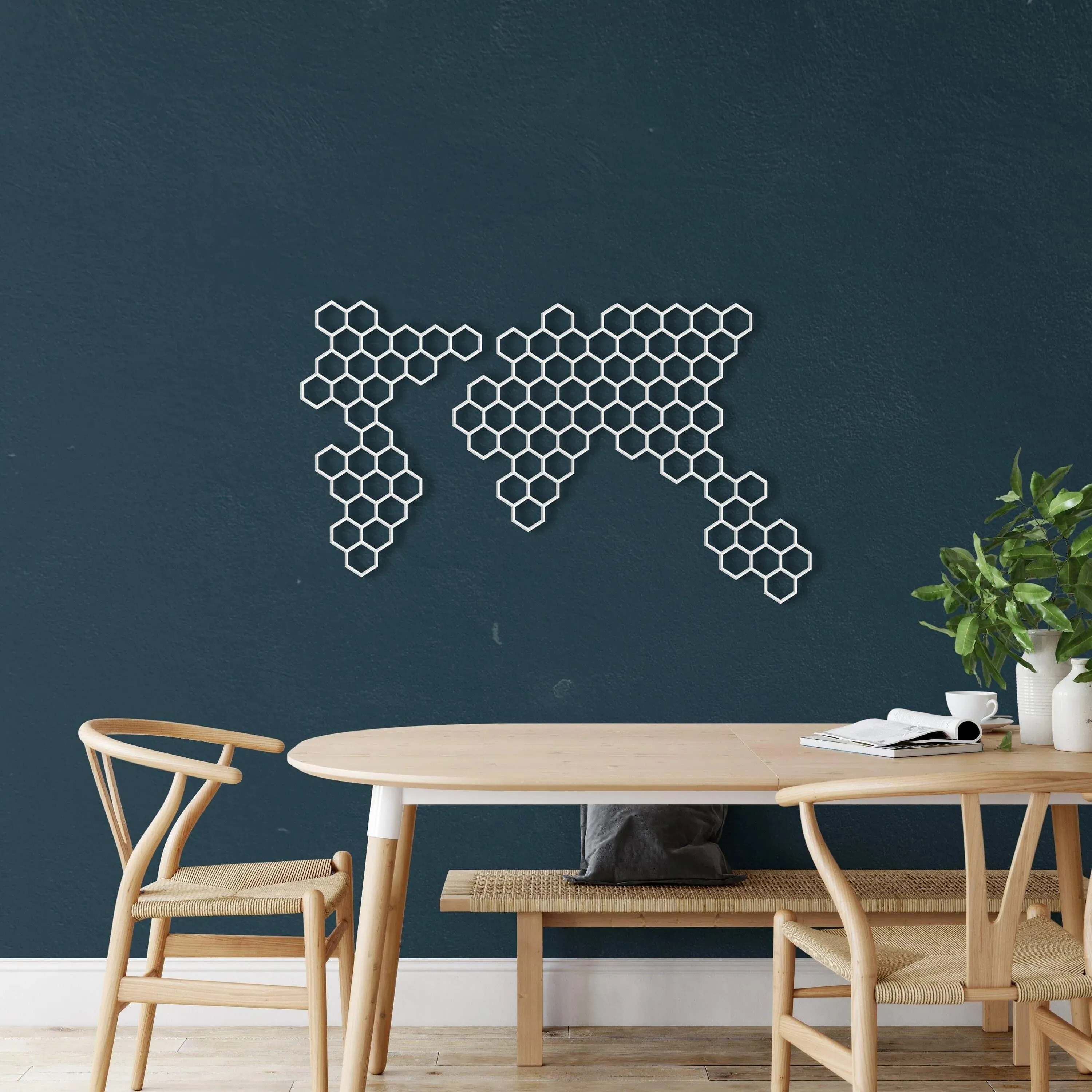Honeycombs Geometric World Map Decor