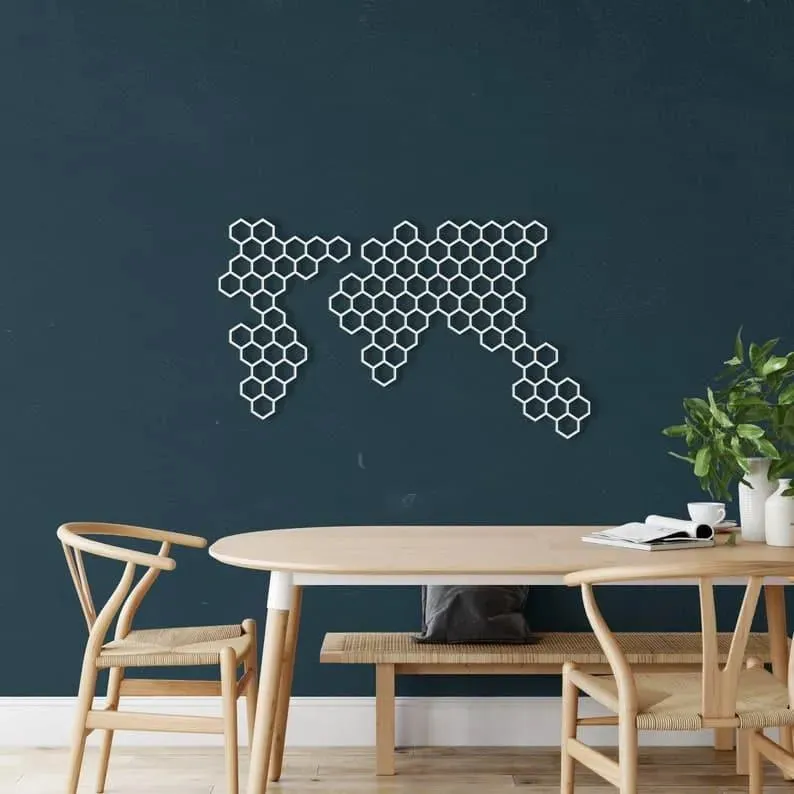 Honeycombs Geometric World Map Decor