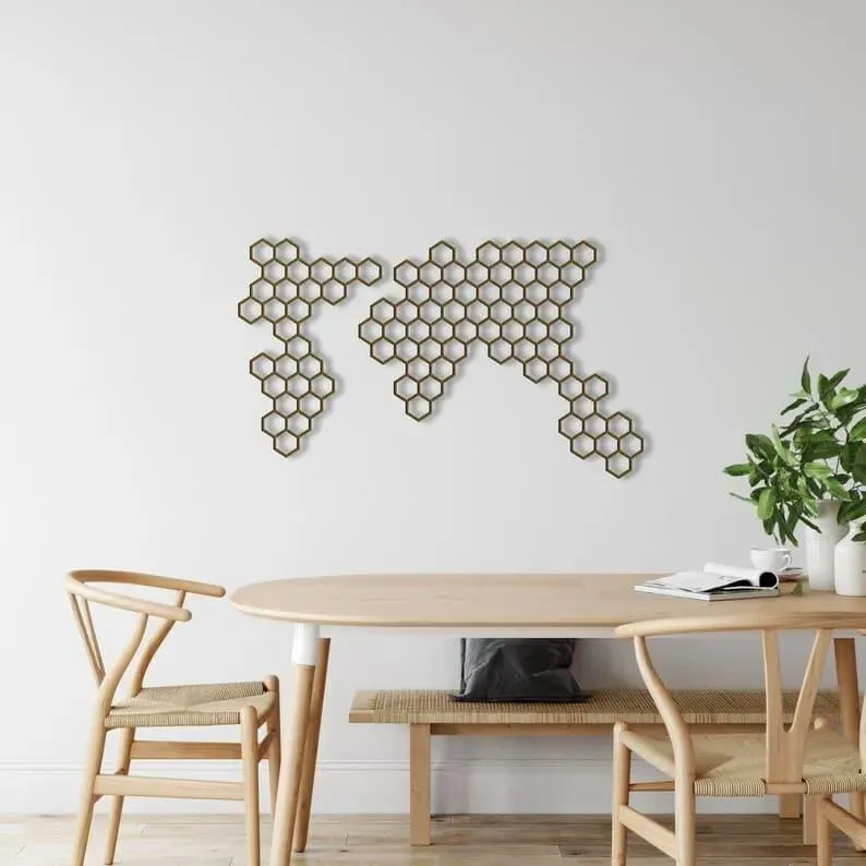Honeycombs Geometric World Map Decor