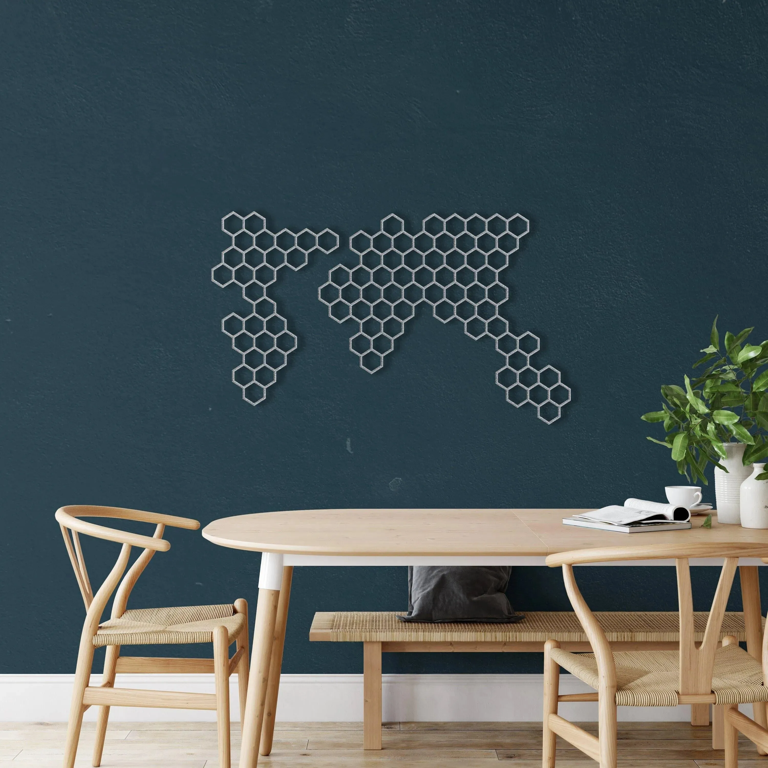 Honeycombs Geometric World Map Decor