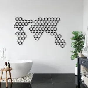 Honeycombs Geometric World Map Decor