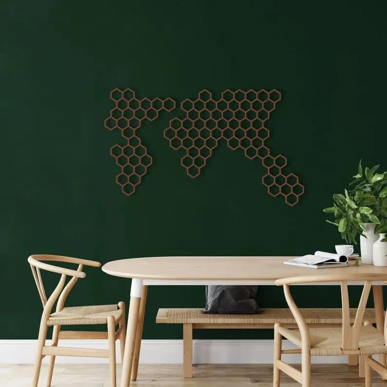 Honeycombs Geometric World Map Decor