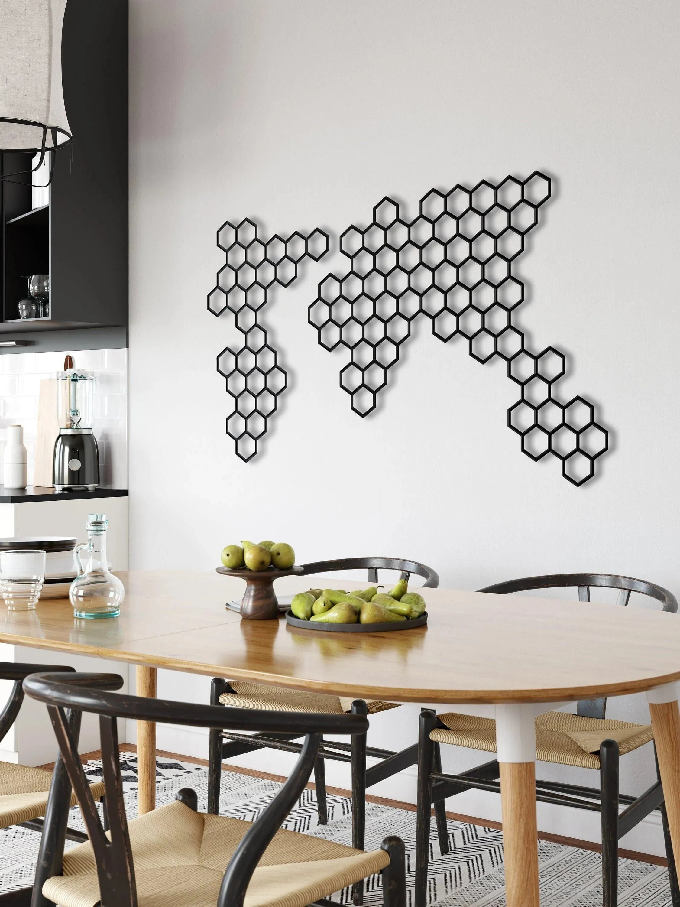 Honeycombs Geometric World Map Decor