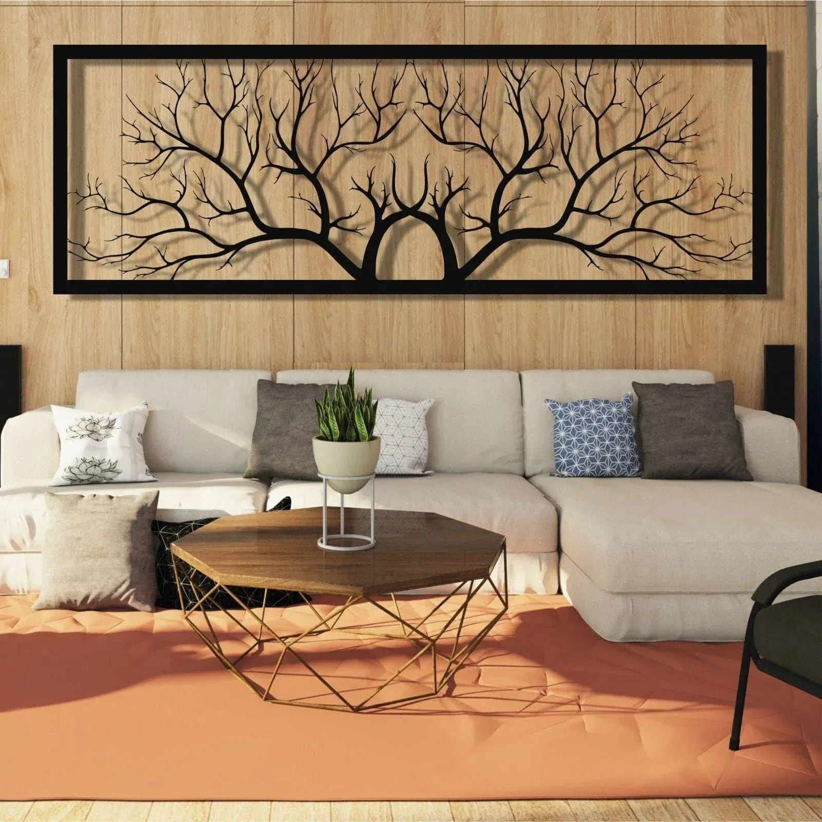 Horizontal Tree Branch Metal Wall Hanging Decor