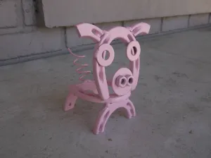 Horseshoe Pig, Pink Miniature Piggy, Welded Metal Arts and Crafts