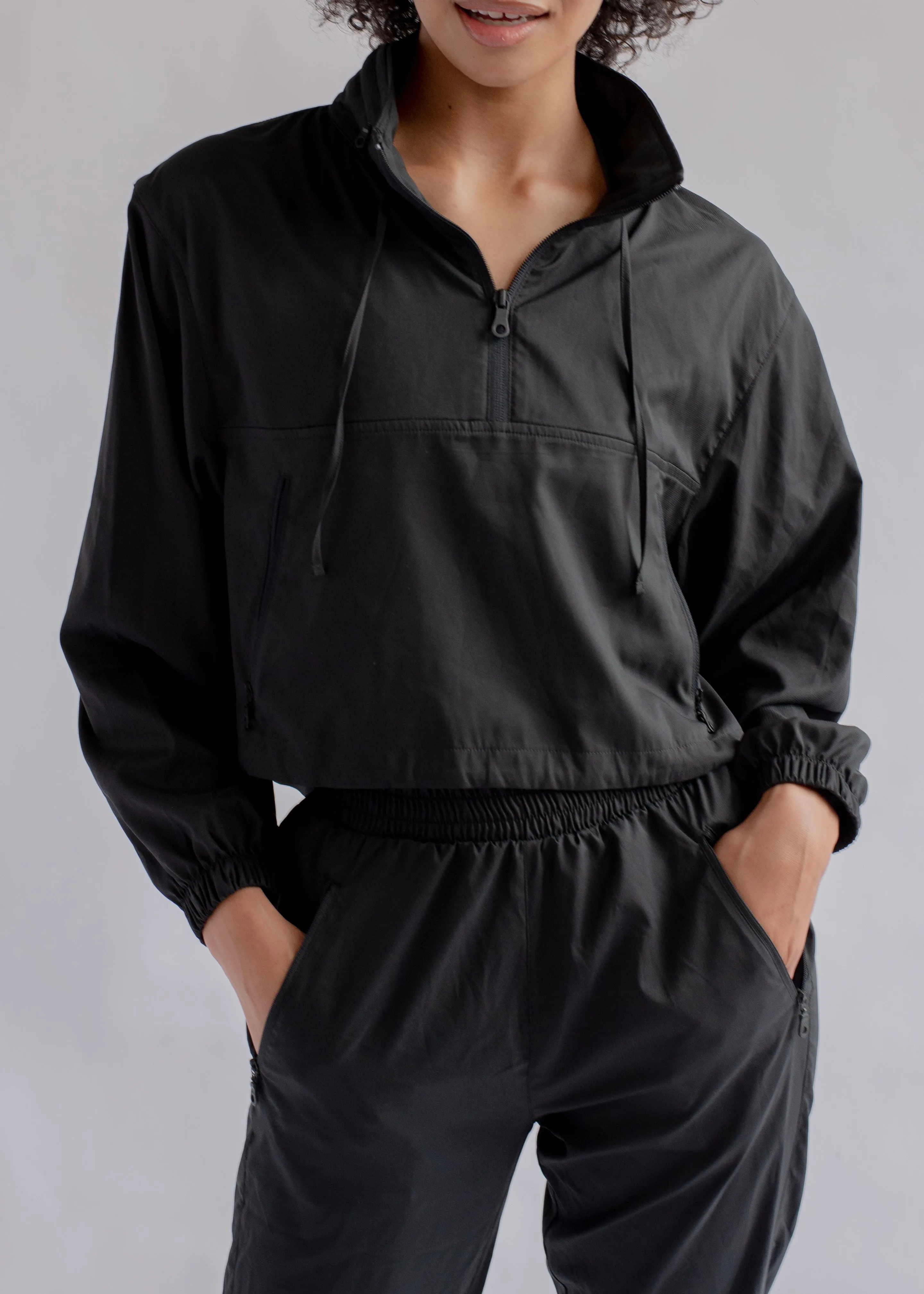 Hummingbird Half Zip Windbreaker, Black
