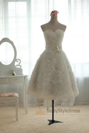 Informal Short Wedding Dress with Handmade Floral Skirt