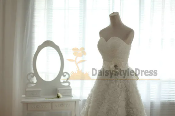 Informal Short Wedding Dress with Handmade Floral Skirt