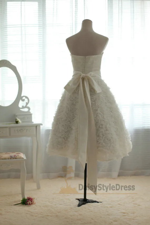 Informal Short Wedding Dress with Handmade Floral Skirt