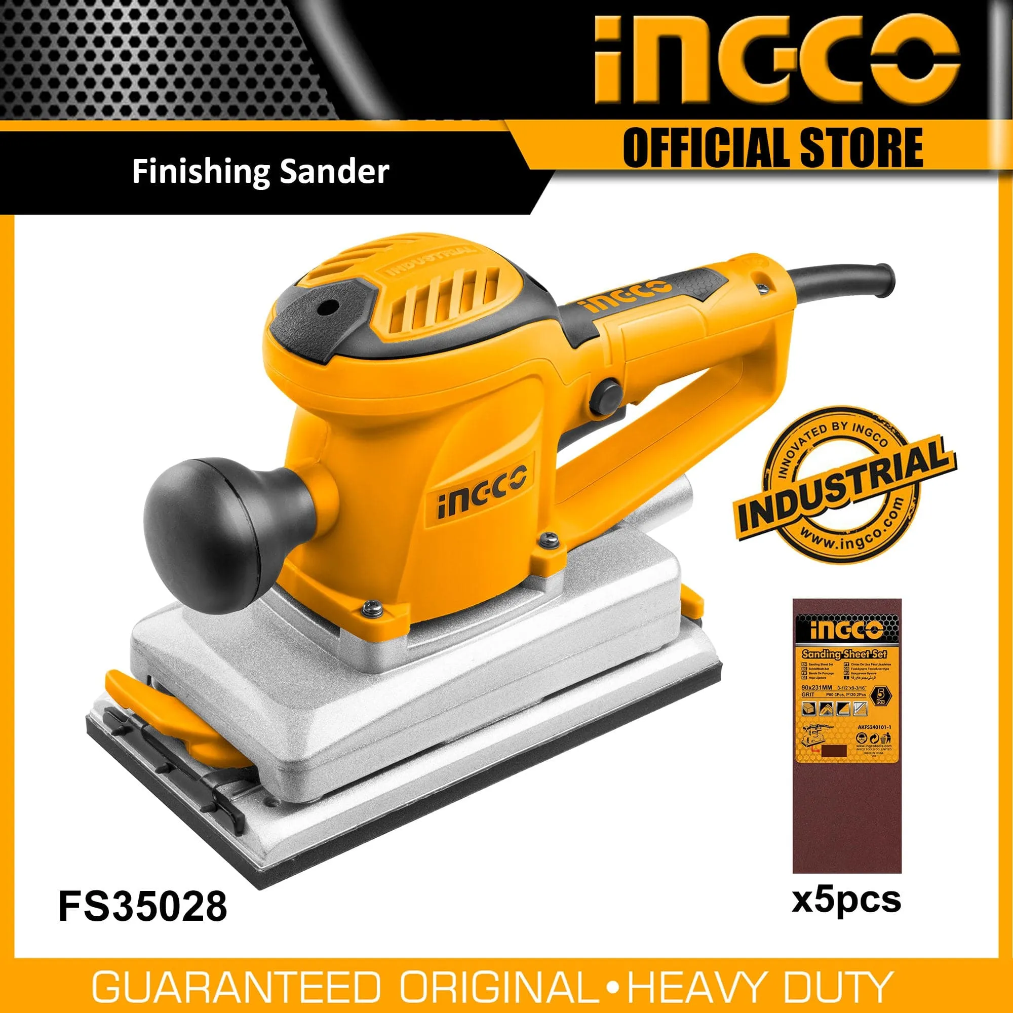 Ingco 350W Corded Finishing Sander with 5-Pieces Sand Papers - FS35028