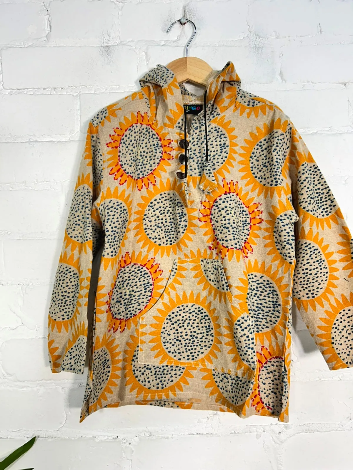 Kids Sunflower Print Drawstring Hoodie