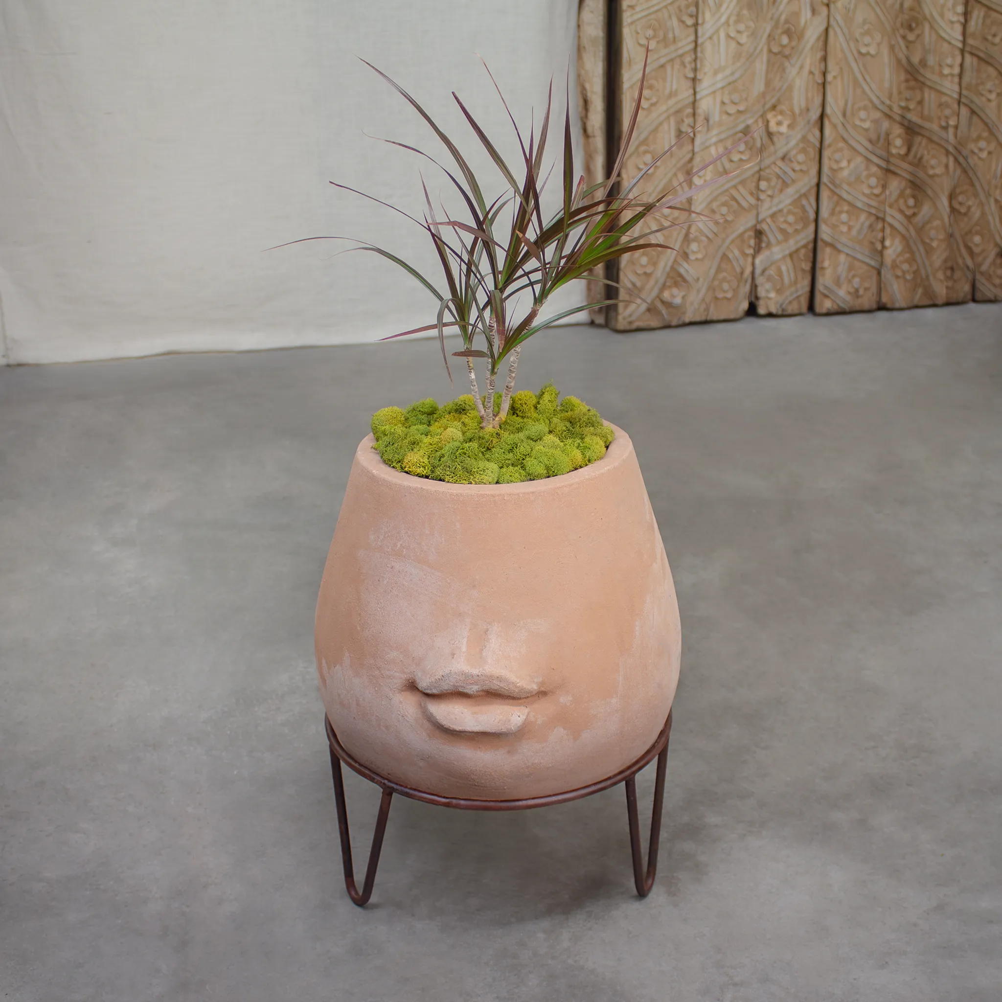 Labios Face Pot. Sculptural Terracotta Planter.