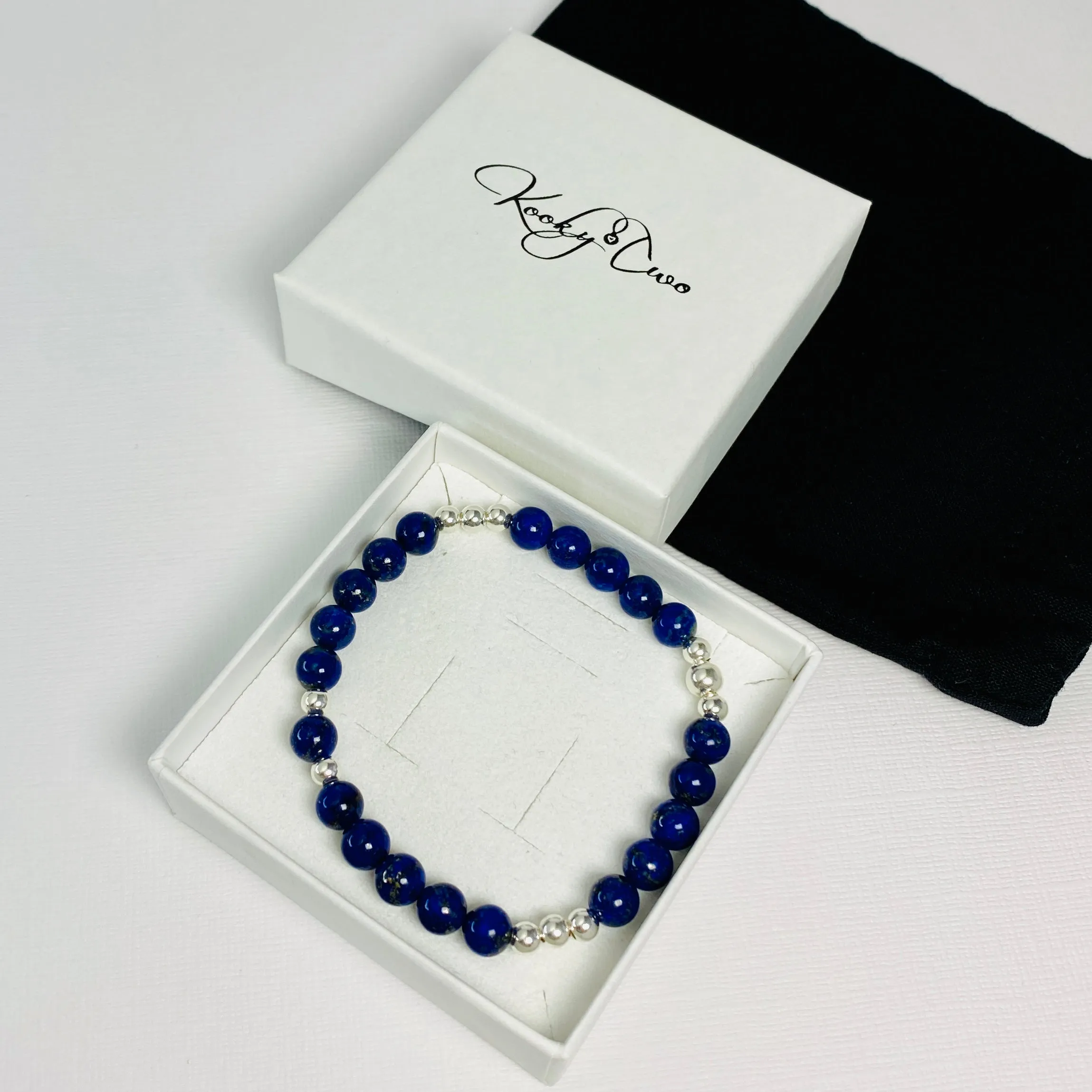 Lapis Lazuli Gemstone Bracelet with Silver Accent | Solo or Stack Set
