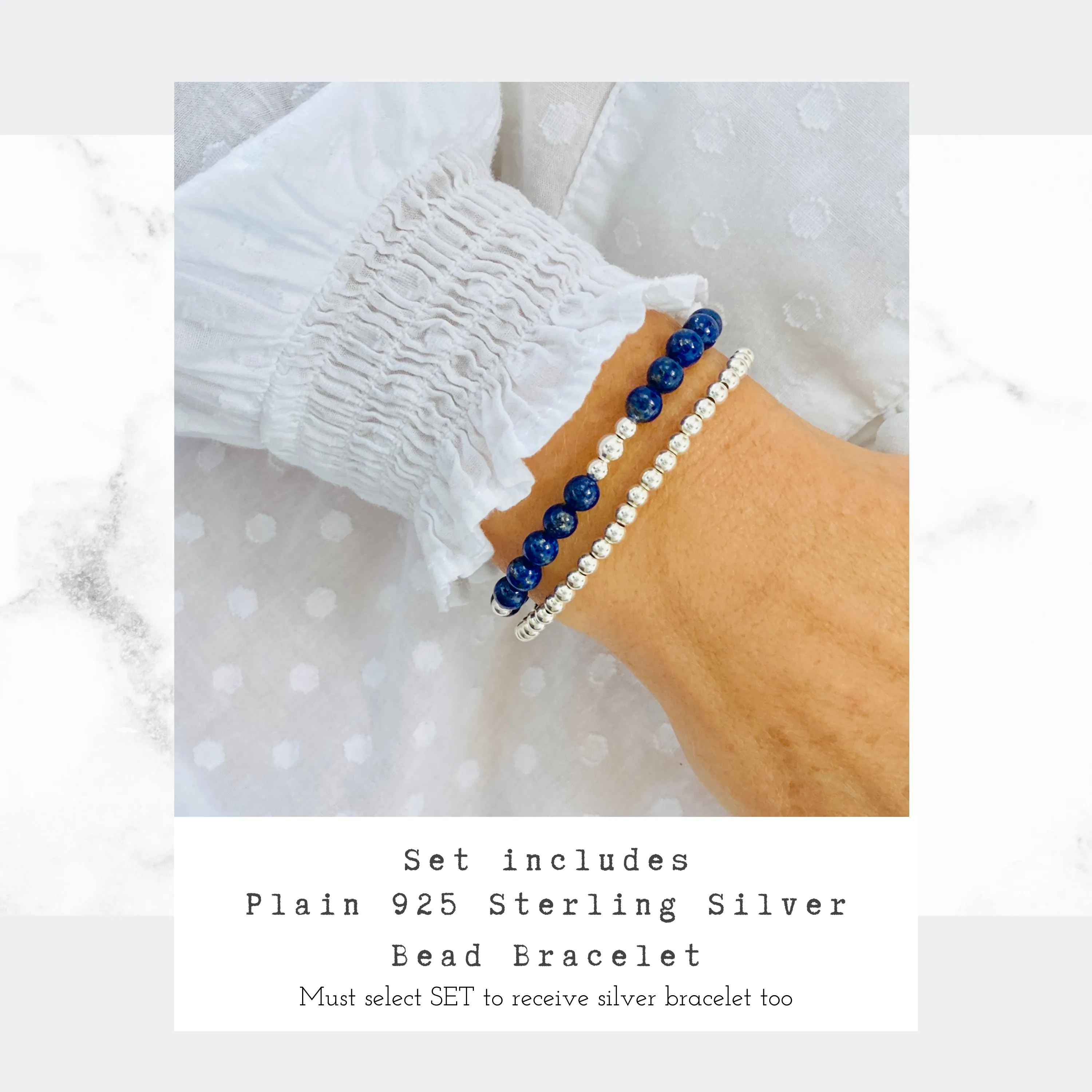 Lapis Lazuli Gemstone Bracelet with Silver Accent | Solo or Stack Set